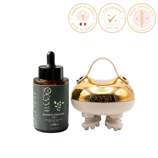 Pack Rituel Floraison - Huile Stimulante & Anti-casse + Masseur Lumière Rouge Cheveux Crépus - Oëyya