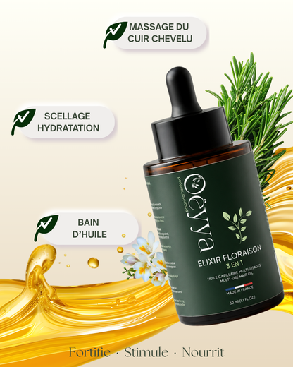 Pack Rituel Floraison - Huile Stimulante & Anti-casse + Masseur Lumière Rouge Cheveux Crépus - Oëyya