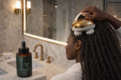 Pack Rituel Floraison — Huile Botanique & Stimulateur de cuir chevelu à lumière rouge pour la Pousse et la Rétention de Longueur | Cheveux Crépus 4A–4C