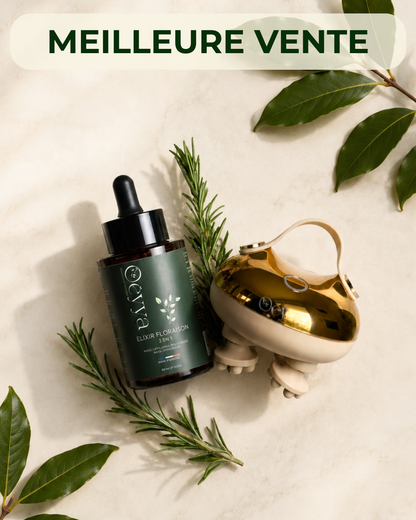 Pack Rituel Floraison - Huile Stimulante & Anti-casse + Masseur Lumière Rouge Cheveux Crépus - Oëyya